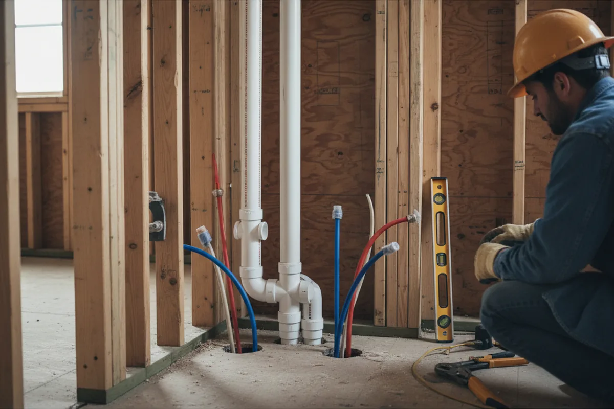 Drain and supply rough-in during Sump Pump Repair in Kiefer