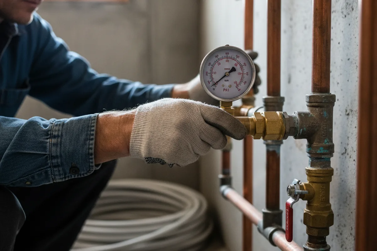 Pressure testing a repaired line during Water Line Repair in Kiefer